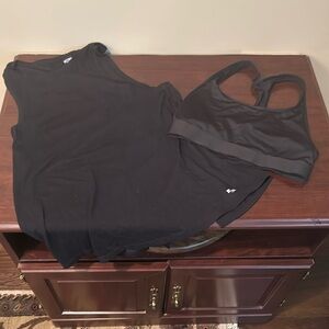 2 piece black set - Victoria Sport bra & loose tank with lace-up back!